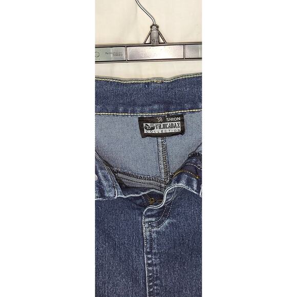 Long Blue Denim Maxi Skirt with Embroidered Floral Hem & Buckle Size 38 - Picture 6 of 6